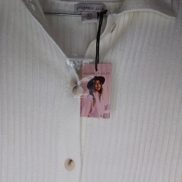 Sincerely Jules Off White Ribbed Button-Up Cardigan NWT - Picture 2 of 13